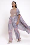 Buy_Doh Tak Keh_Purple Pleated Texture Printed Cape _Online_at_Aza_Fashions