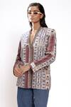 Doh Tak Keh_Gray Rayon Beads Glass Beadwork Tribal Print Blazer_Online_at_Aza_Fashions
