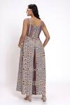 Shop_Doh Tak Keh_Gray Rayon Beads, Embroidery Square Neck Geometric Printed Corset _at_Aza_Fashions