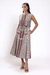 Doh Tak Keh_Gray Rayon Tribal Geometric Print Pleated Skirt _Online_at_Aza_Fashions