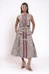 Buy_Doh Tak Keh_Gray Rayon Tribal Geometric Print Pleated Skirt _at_Aza_Fashions