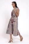 Shop_Doh Tak Keh_Gray Rayon Tribal Geometric Print Pleated Skirt _Online_at_Aza_Fashions