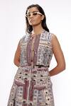 Shop_Doh Tak Keh_Gray Rayon Tribal Geometric Printed Vest_Online_at_Aza_Fashions
