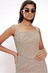 Buy_Doh Tak Keh_Pink Cotton Beads, Crystals Square Neck Checkered Corset _Online_at_Aza_Fashions