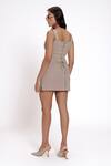 Shop_Doh Tak Keh_Pink Cotton Beads, Crystals Square Neck Checkered Corset _at_Aza_Fashions
