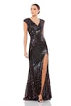 Buy_Mac Duggal_Brown Polyester Embellished Sequins V Neck Gown _at_Aza_Fashions