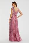 Shop Mac Duggal Pink Polyester Sequins, Cut Work Bandeau Neck Abstract Embellished Gown at Aza Fashions Shop_Mac Duggal_Pink Polyester Sequins, Cut Work Bandeau Neck Abstract Embellished Gown _at_Aza_Fashions
