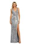Buy_Mac Duggal_Silver Polyester Sequins, Beads V-neck Floral Embellished Gown _Online_at_Aza_Fashions