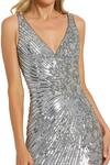 Shop_Mac Duggal_Silver Polyester Sequins, Beads V-neck Floral Embellished Gown _Online_at_Aza_Fashions