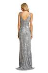 Mac Duggal_Silver Polyester Sequins, Beads V-neck Floral Embellished Gown _at_Aza_Fashions