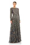 Buy_Mac Duggal_Gray Polyester Beads, Embroidery Round Neck Floral Beaded Trellis Gown _at_Aza_Fashions