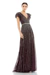 Buy_Mac Duggal_Purple Polyester Sequins, Beads V-neck Embellished V Gown _at_Aza_Fashions