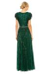 Shop_Mac Duggal_Green Polyester Sequins, Beads V-neck Embellished V Gown With Ruffled Sleeves _at_Aza_Fashions