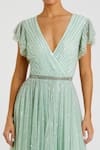 Mac Duggal_Blue Polyester Embellished Linear V Neck Sea Mist Sequin Gown _Online_at_Aza_Fashions