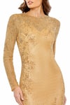 Mac Duggal_Gold Polyester Sequins, Beads Round Neck Floral Embellished Gown _Online_at_Aza_Fashions