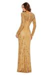 Shop_Mac Duggal_Gold Polyester Sequins, Beads Round Neck Floral Embellished Gown _at_Aza_Fashions