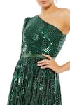Mac Duggal_Green Polyester Beads Asymmetric Emerald One Shoulder Sequined Gown _Online_at_Aza_Fashions