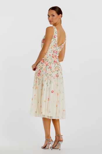 Shop_Mac Duggal_Ivory Polyester Sequins, Beads V-neck Floral Embroidered Midi Dress _at_Aza_Fashions