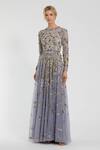 Buy_Mac Duggal_Gray Polyester Embellished Floral Closed Round Grey Gown _at_Aza_Fashions