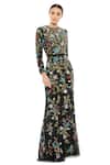 Buy_Mac Duggal_Black Polyester Sequins, Beads Round Neck Floral Garden Embellished Gown _at_Aza_Fashions