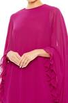 Mac Duggal_Fuchsia Polyester Plain Round Neck Cape Ruffle Short Dress _Online_at_Aza_Fashions