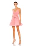 Buy_Mac Duggal_Pink Polyester Bows V-neck Rose Applique Fit And Flare Dress _at_Aza_Fashions