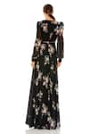 Shop_Mac Duggal_Black Polyester V-neck Floral Garden Print Gown _at_Aza_Fashions