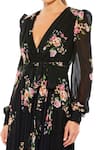 Buy_Mac Duggal_Black Polyester V-neck Floral Garden Print Gown _Online_at_Aza_Fashions