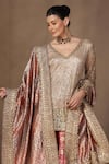 Shop_tara thakur_Gold Tissue, Brocade Sequins, Zari V-neck Embroidered Tunic Sharara Set