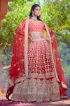 Buy_Azeera_Red Embroidered Floral Broad Leaf Neck Lavanya Bridal Lehenga Set _at_Aza_Fashions