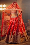 Buy_Azeera_Red Embroidered Floral Leaf Neck Zeenath Bridal Lehenga Set _at_Aza_Fashions