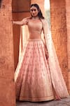 Buy_Azeera_Coral Silk Blend Embroidered Sweetheart Zardozi Bridal Lehenga Set _at_Aza_Fashions