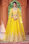 Buy_Azeera_Yellow Silk Blend Embroidered Floral Plunged Neck Lehenga Set _at_Aza_Fashions