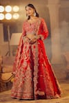 Buy_Azeera_Red Embroidered Floral Notched Neck Ananya Bridal Lehenga Set _at_Aza_Fashions