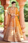 Buy_Azeera_Orange Silk Blend Embroidered Floral Broad Leaf Zardozi Bridal Lehenga Set _at_Aza_Fashions