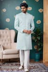 Buy_Arihant Rai Sinha_Off White Cotton, Silk Sequins Blue Jaal Embroidered Sherwani Set _Online_at_Aza_Fashions