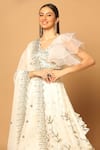 Shop_Two Sisters By Gyans_White Georgette Embroidery Sequin And Beads V Neck Garden Lehenga Set 