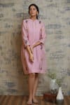 Buy_Dhaari_Pink Cotton Silk Band Collar Embroidered Dress _at_Aza_Fashions