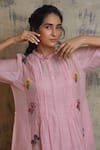 Buy_Dhaari_Pink Cotton Silk Band Collar Embroidered Dress _Online_at_Aza_Fashions