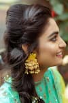 Shop_Kanyaadhan By Dhirajaayushi_Yellow Sequins, Beads Hand Embroidered Lotus Jhumkas _at_Aza_Fashions