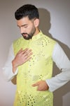 Kasbah_Yellow Silk Mirrors, Sequins And Embroidered Bundi _Online_at_Aza_Fashions