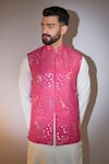 Buy_Kasbah_Pink Silk Mirrors, Sequins Hot Embroidered Bundi _at_Aza_Fashions