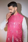Kasbah_Pink Silk Mirrors, Sequins Hot Embroidered Bundi _Online_at_Aza_Fashions