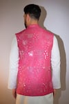 Shop_Kasbah_Pink Silk Mirrors, Sequins Hot Embroidered Bundi _at_Aza_Fashions