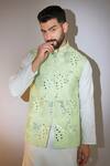 Buy_Kasbah_Green Silk Mirrors, Sequins Embroidered Bundi _at_Aza_Fashions
