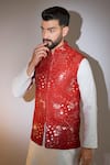 Buy_Kasbah_Red Silk Mirrors, Sequins And Embroidered Bundi _at_Aza_Fashions
