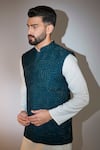 Buy_Kasbah_Blue Silk Cut Work Teal Cutdana Embroidered Bundi _at_Aza_Fashions