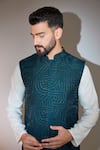Kasbah_Blue Silk Cut Work Teal Cutdana Embroidered Bundi _Online_at_Aza_Fashions