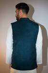 Shop_Kasbah_Blue Silk Cut Work Teal Cutdana Embroidered Bundi _at_Aza_Fashions