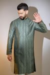 Buy_Kasbah_Green Silk Embroidery Chevron Kurta _at_Aza_Fashions